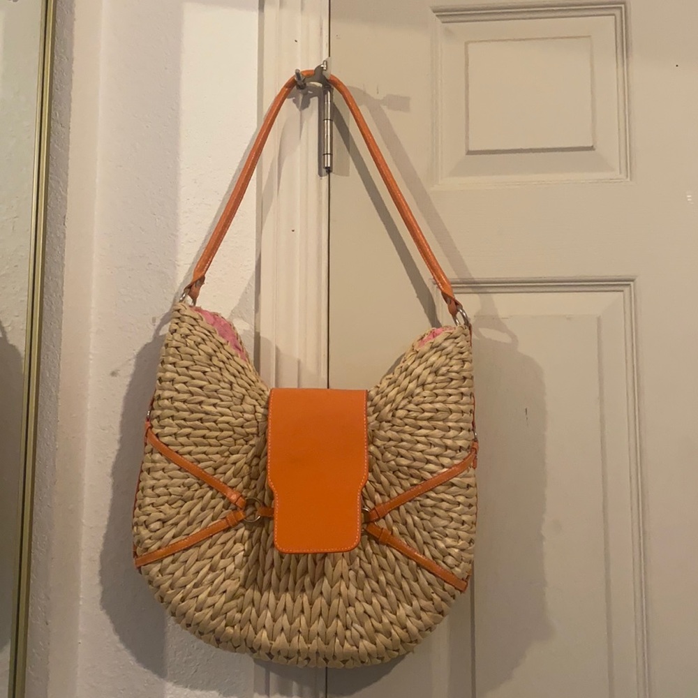 Donna Dixon Orange Straw Purse Tote Satchel